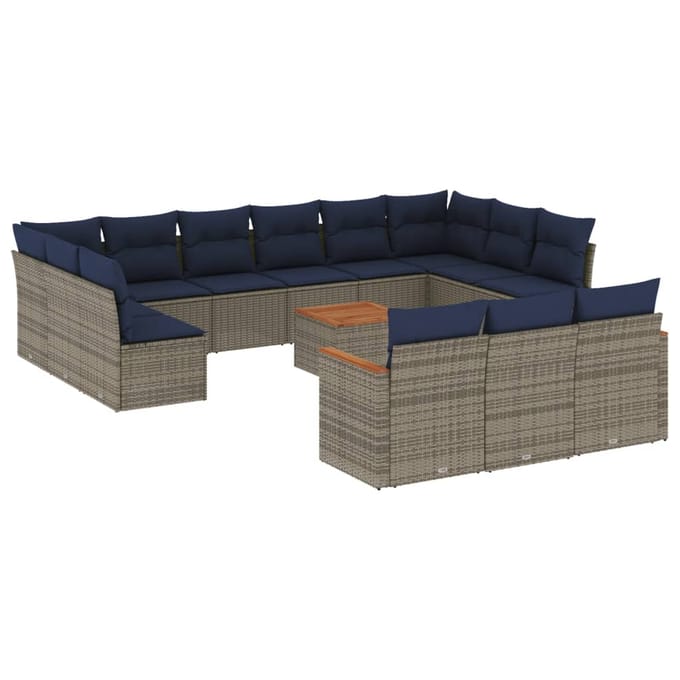 vidaXL - 14-delige - tuinbankset - met - kussens, - grijs - polyrotan