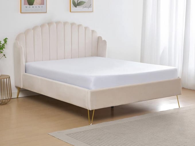 Vente-unique Bedframe fluweel beige 160 x 200 cm