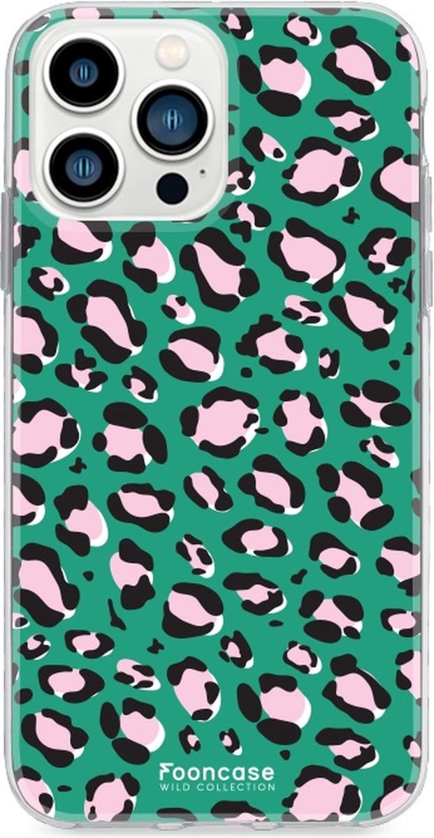 Fooncase Hoesje Geschikt voor iPhone 13 Pro Max - Shockproof Case - Back Cover / Soft Case - Luipaard / Leopard print / Groen