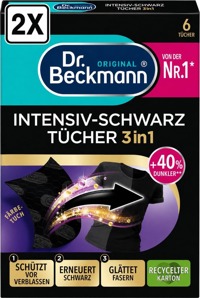 2 x Dr. Beckmann - Kleurverzorging - Intensive Black 2 in 1 - Donkere Was - 6 Doekjes