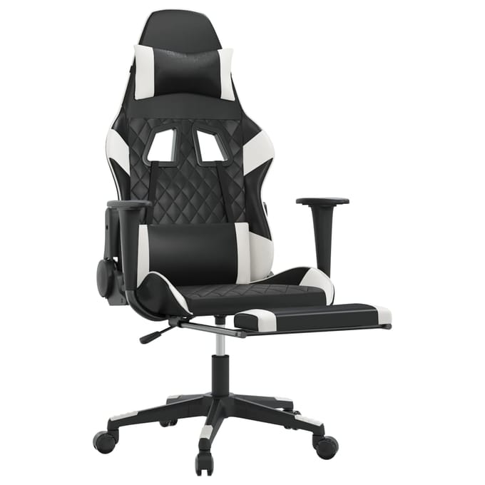 vidaXL - Massage - gamestoel - met - voetensteun - kunstleer - zwart - en - wit