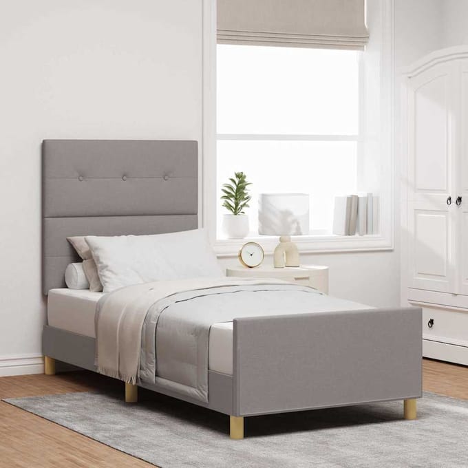 vidaXL - Bedframe - met - hoofdeinde - Taupe - 100 - x - 200 - cm - Stof