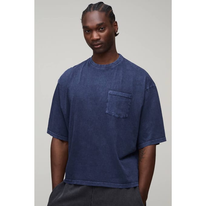 Tall Essential Gewassen Regular Fit T-shirt Met Borstzak | Slate | Size Small