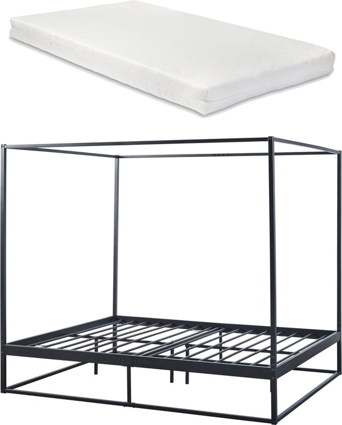 Hemelbed Kristianstad met bedbodem en matras 160x200 cm zwart