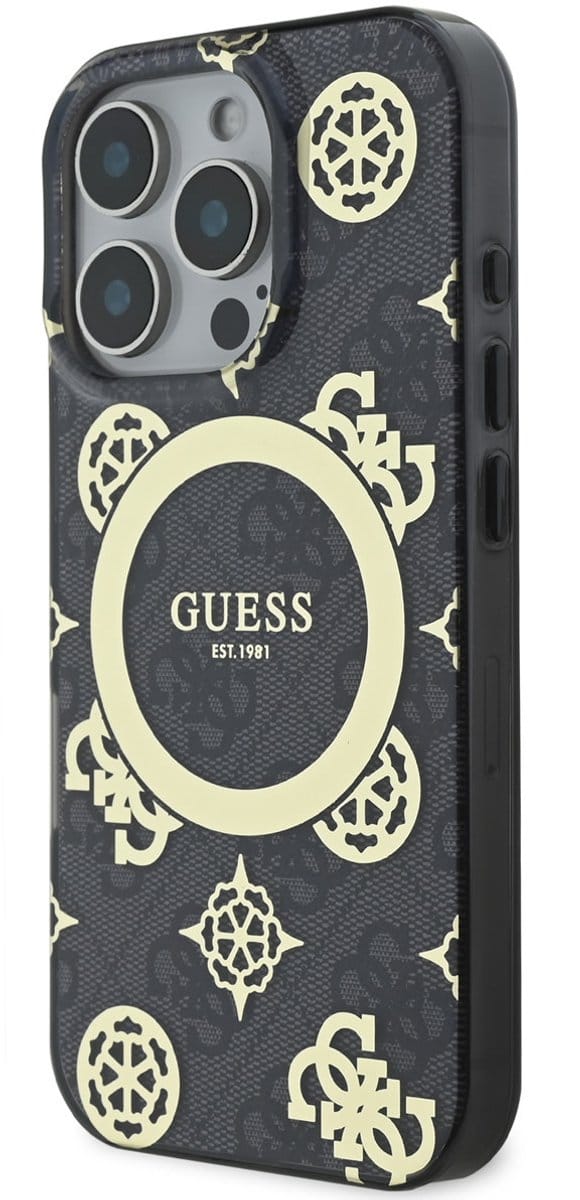 GUESS, Backcover Geschikt voor Apple iPhone 16 Pro Max met pioenroospatroon 4G MagSafe, Wit