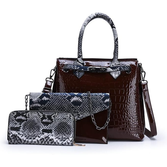 Sacs à main mode cuir modèle épaule bandoulière grande capacité porte-documents 3pc marron