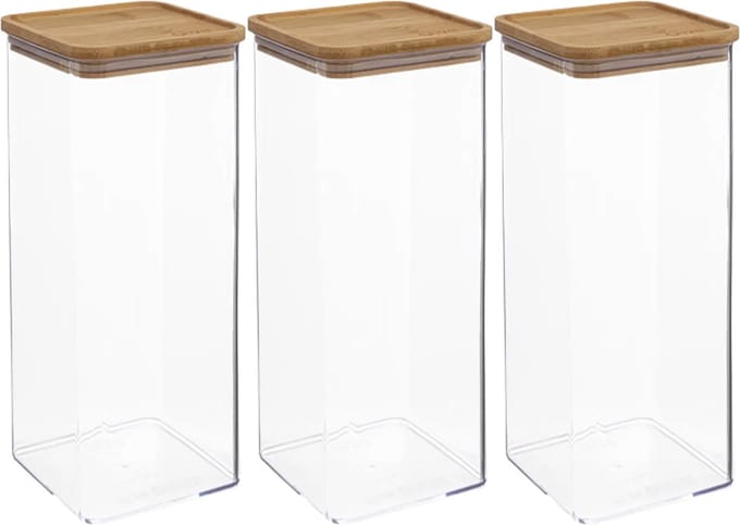 5Five - 3x - Keuken voorraadpot - Berlino - kunststof/bamboe - 2000 ml