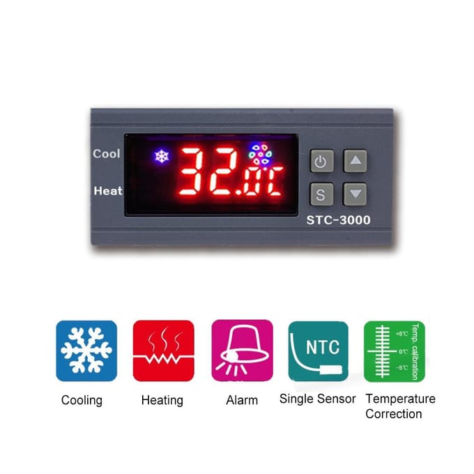 STC-3000 Digitale Temperatuurschakelaar Controller Celsius Fahrenheit Display Verwarming Koelrelais NTC Sensor Temp 220V