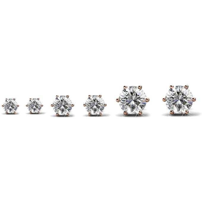 Solitaire oorbellen S, M, L - Roségoud en kristal