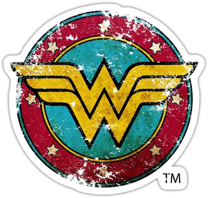 DC Comics Wonder Woman Vintage Distressed Logo Sticker maat S (10 x 10 cm)