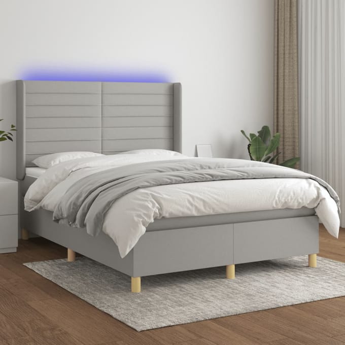 vidaXL - Boxspring - met - matras - en - LED - stof - lichtgrijs - 140x190 - cm