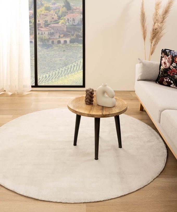 Viscose vloerkleed rond - Glamour wit 200
