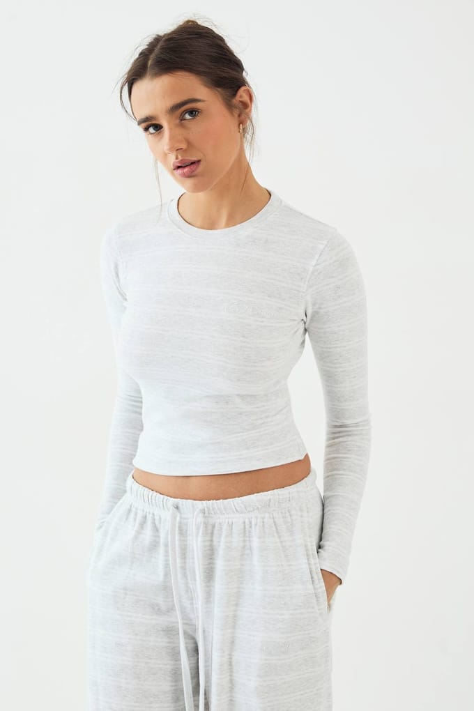 Dames DSGN Studio Gestreepte Aansluitende Lange Mouwen Top | Ash Grey | Maat: Small