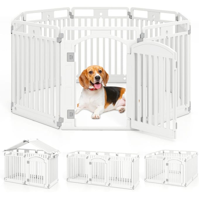 Coast Puppyren Opvouwbaar - 8 Panelen - Afsluitbare Deur - 128 x 128 x 80 cm - Wit