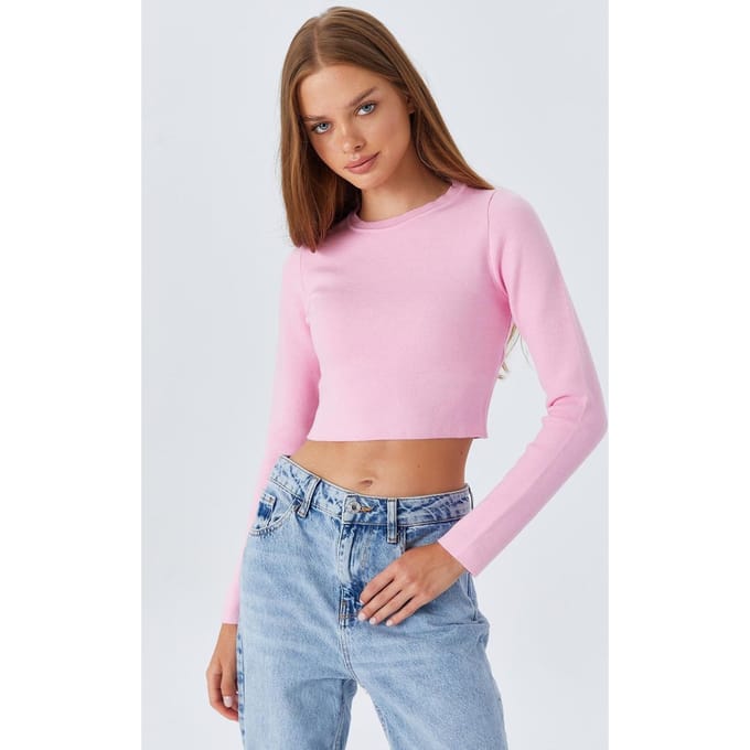 Lange Mouwen Basis Crop Brei Top