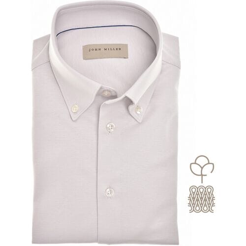 John Miller Overhemd Button Down Plain Color Cotton Tricot Licht Grijs / male