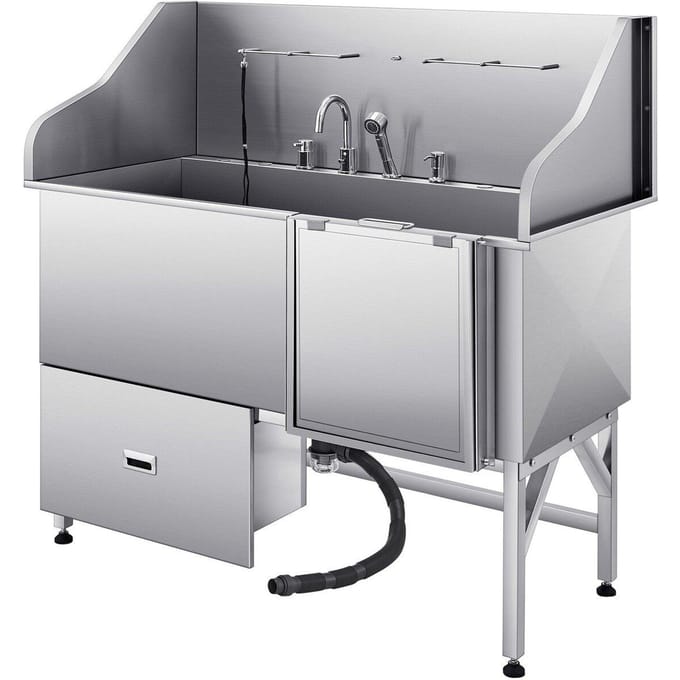 155 cm Hondentrimbad Roestvrij Staal met Oprijplaat Waterfilter