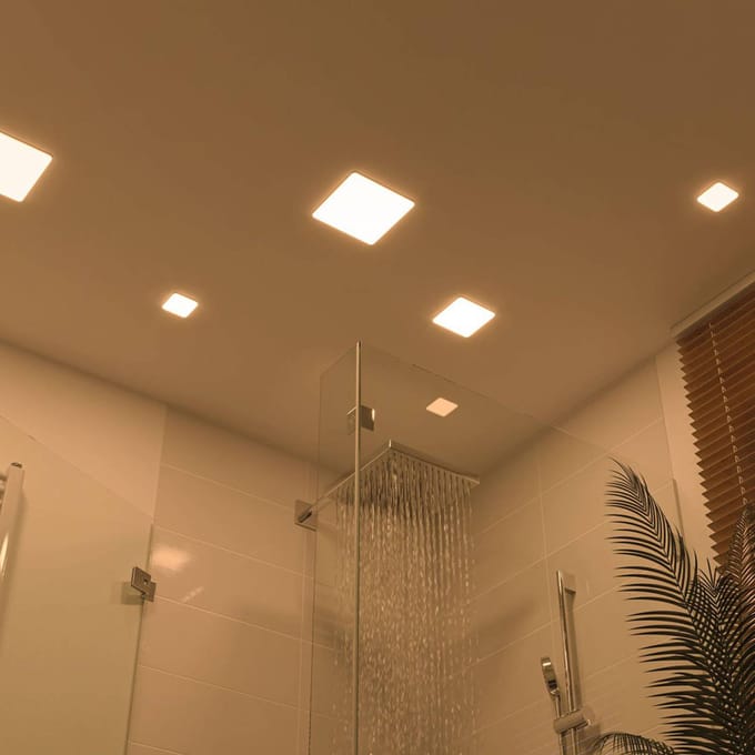 VariFit LED-inbouwpaneel Veluna IP44 hoekig 75x75 mm 4,5W 360lm 3000K Satijn