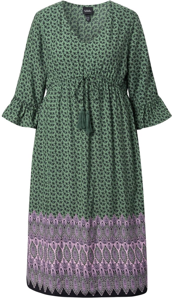 Ulla Popken - Dames - Maxi jurken - Donker eucalyptus - Maat 42+