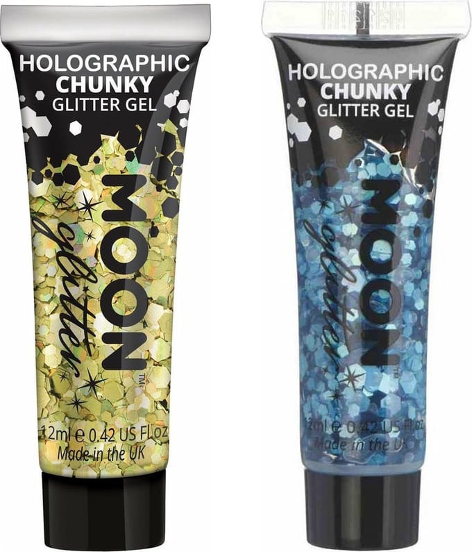 Moon Creations Chunky Glittergel set - voor lichaam en gezicht - goud/blauw