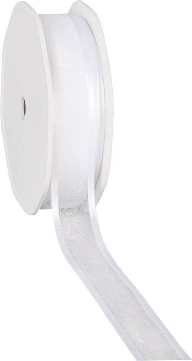 Satin edge Organzalint Wit – 25 mm × 25 m – Organza