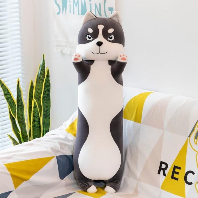 Oreiller Husky, oreiller Long en peluche, oreiller d'anniversaire pour fille, literie 110cm