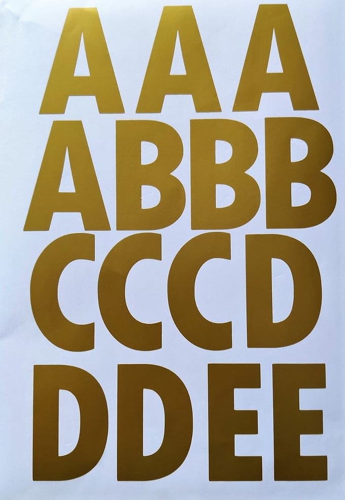 plakletters | alfabet stickers | stickervel | goud