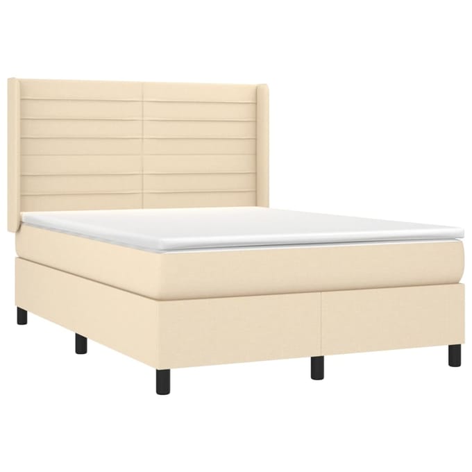 vidaXL - Boxspring - met - matras - stof - crèmekleurig - 140x190 - cm