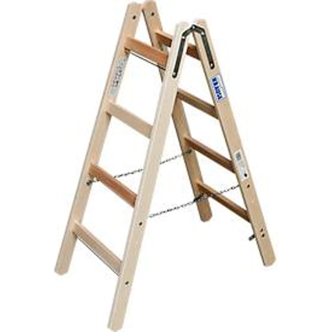 Dubbele trapladder, hout, 2 x 4 sporten