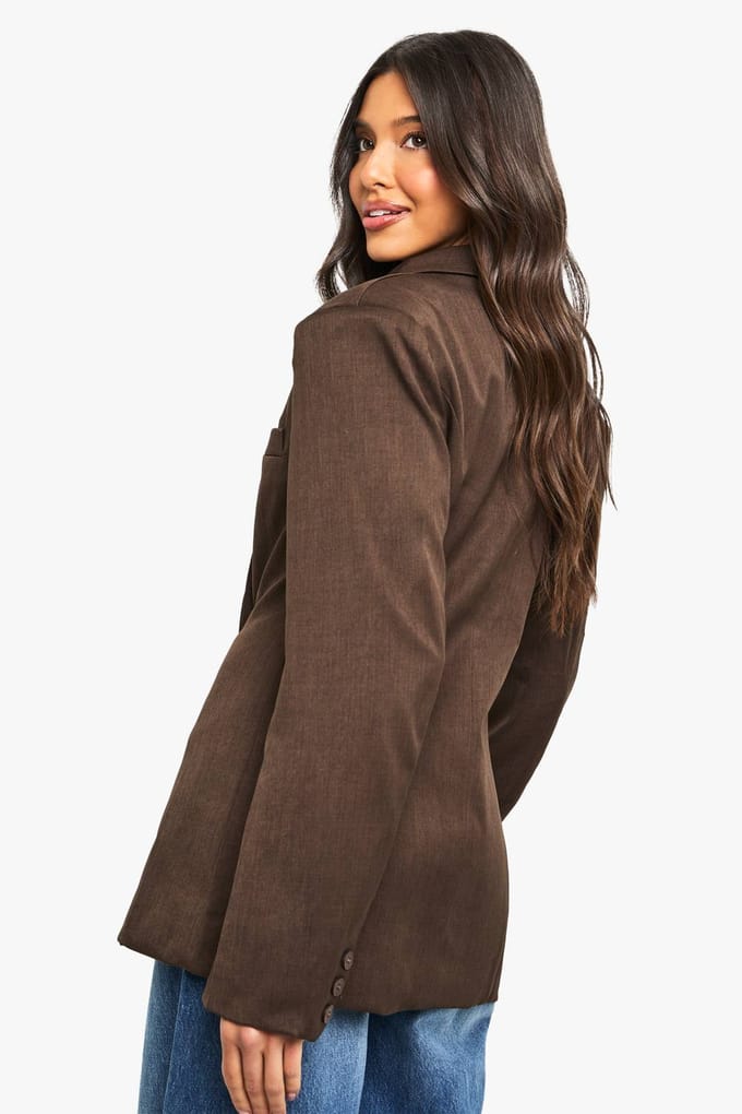 boohoo Dames Geweven op maat gemaakte blazer met ingesnoerde taille | Chocoladebruin | Maat: 38