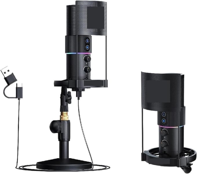 Sound Card Kit, STA-U2D USB Recording Microphone Computer Podcast Microphone for PC/PS4/Mac, Four Pickup Patterns for Vocals, Gaming(Black1)