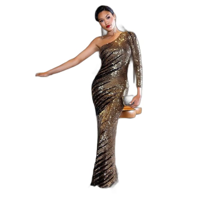 Asymmetrische Strakke Glitter Jurk Dames Goddiva