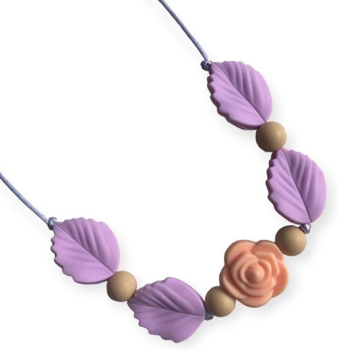 Kinderketting | Bijtketting | Blad | Lila | Peach | Vanaf 3 jaar!