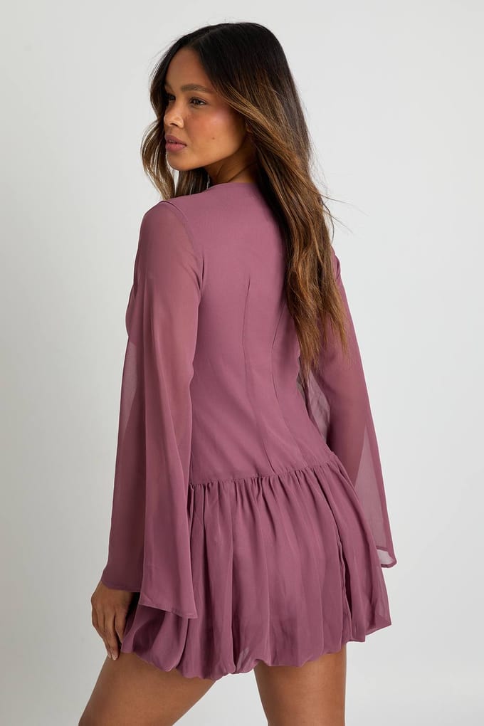 boohoo Dames Chiffon mini-jurk met lage taille en pofbal | Rose | Maat: 8