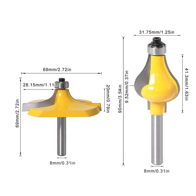 2 stuks 8mm Schacht Armleuning Leuning Bovenfreesbit Set met Lager Houtbewerking Frees