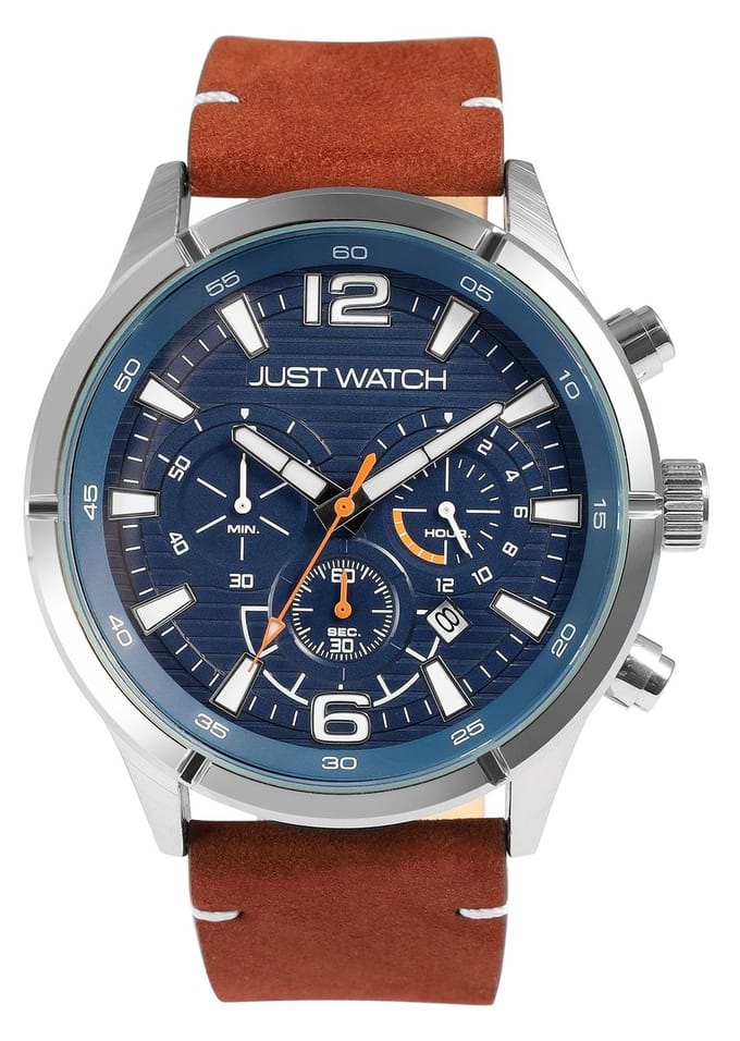 JUST WATCH Herenhorloge echt leer Evander, datumweergave