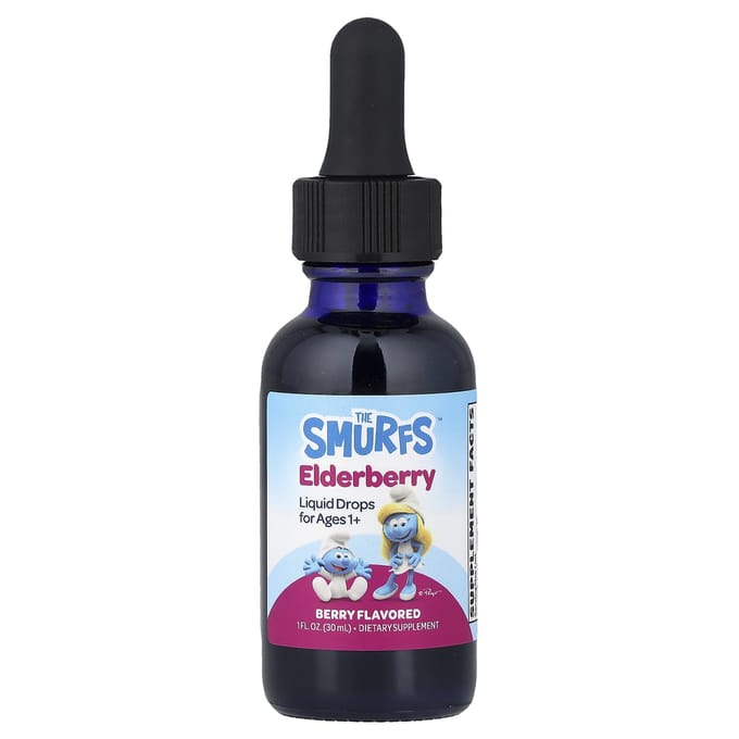 De Smurfen, Vlierbessendruppels, Vanaf 1 jaar, Bessensmaak, 30 ml (1 fl oz)