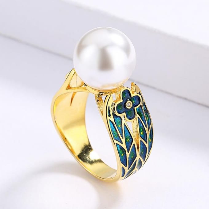 Nieuwe Emaille Ring Elegante Temperament Bloemen Druppel Plastic Set Parel Dames Sieraden Bruiloft No. 10 beige