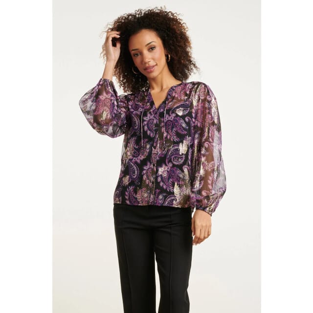 Smashed Lemon 24801 paarse paisley blouse met en jacquard |