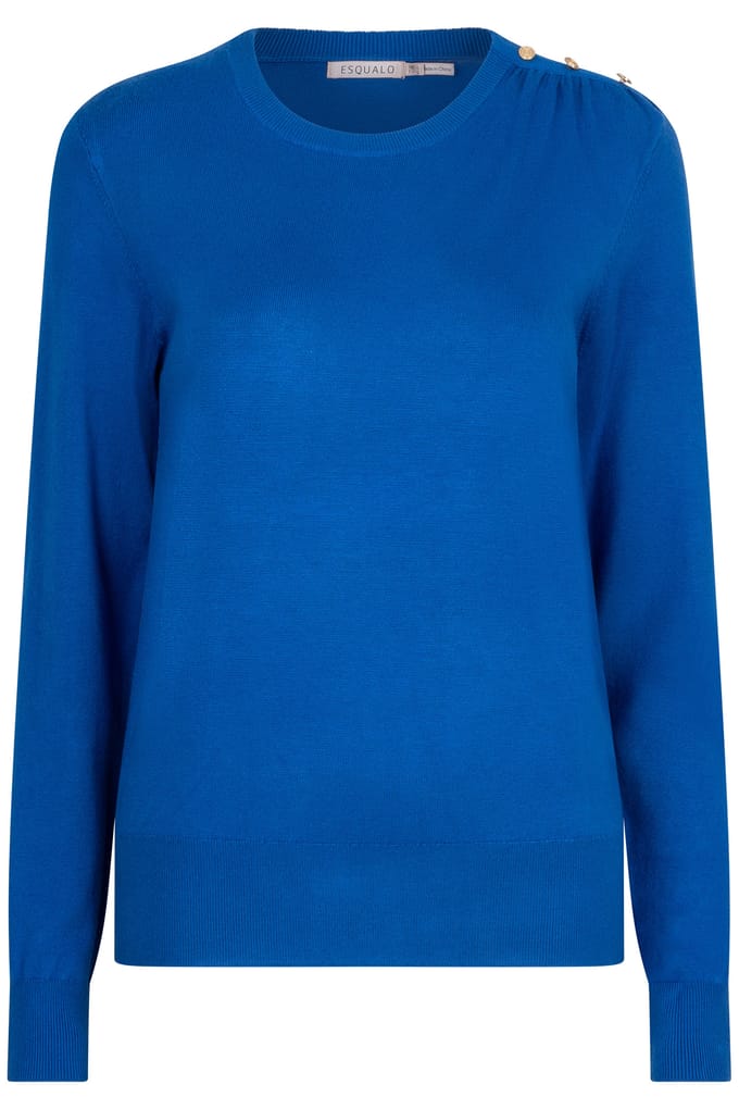 EsQualo Sweater Gathering Button Details Basic Knit Brilliant Blue Taglia: XS | Maglioni a maglia Outlet | Donna | Blu