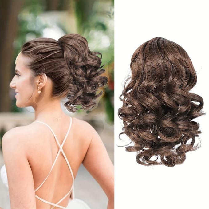 Queue de cheval Courte Bouclée à Cordon de Serrage Extension de Cheveux Queue de Cheval Cheveux Synthétiques Postiches pour Femmes PY284-6A black