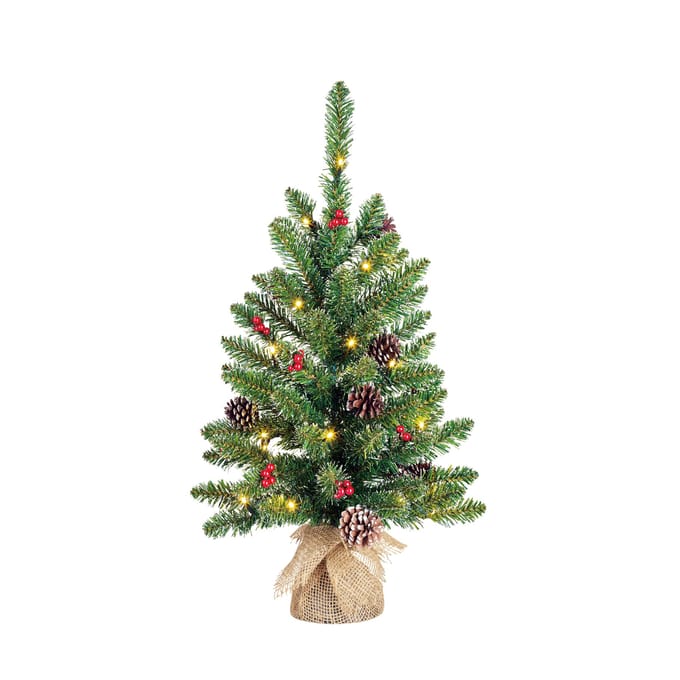 Creston kerstboom led werk op batterijen groen met  burlap 20L TIPS 58 - h60xd41cm