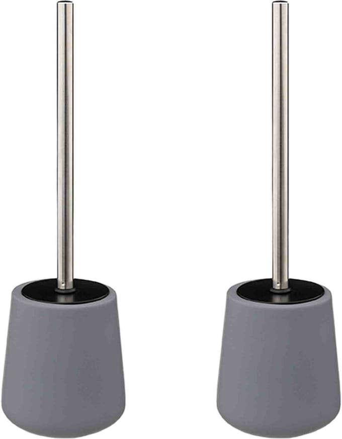 2x 5five wc-/toiletborstel met houder - zandsteen - grijs - rond - 39 cm