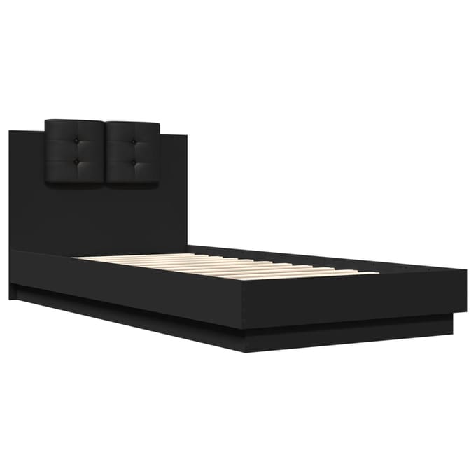 vidaXL - Bedframe - met - hoofdbord - en - LED-verlichting - zwart - 100x200 - cm