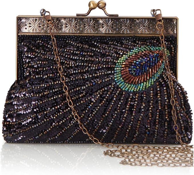 1920s Flapper Peacock Clutch Vintage Gatsby Sequined Evening Handbag Beaded Bag