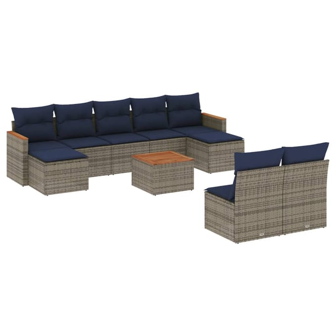 vidaXL - 10-delige - tuinbankset - met - kussens, - grijs - polyrotan
