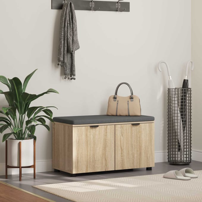 vidaXL - Hallenbank - Sonoma - Eik - 80 - x - 38 - x - 46 - cm - Geengineerd - Hout - en - Stof
