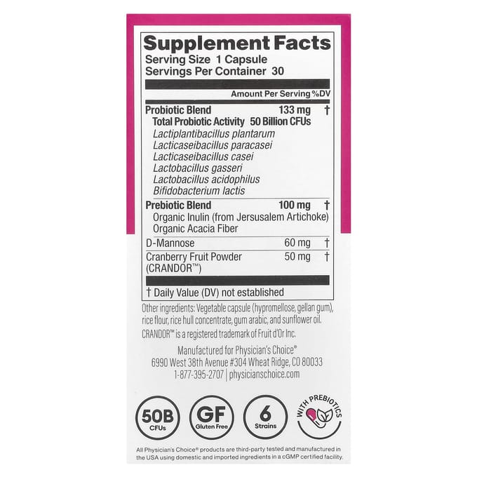 Physician's Choice, Vrouwenprobioticum, 50 miljard CFU, 30 vegetarische capsules met vertraagde afgifte
