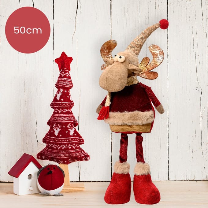 Polyester rendier bruin met beige muts - 50cm