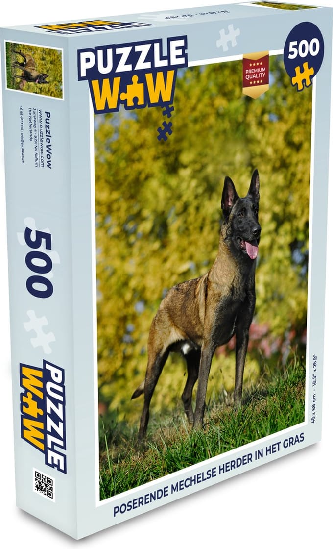 Puzzel Poserende Mechelse herder in het gras - Legpuzzel - Puzzel 500 stukjes